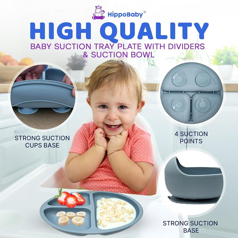 HippoBaby Baby Led Weaning Supplies | 10 Piece Silicone Baby Feeding Set | Baby Toddler Bib Cup Divided Plate and Bowl Self Feeding Spoons Dish Set | Baby Utensils | Toddler Feeding Supplies (Sky) - Image 4
